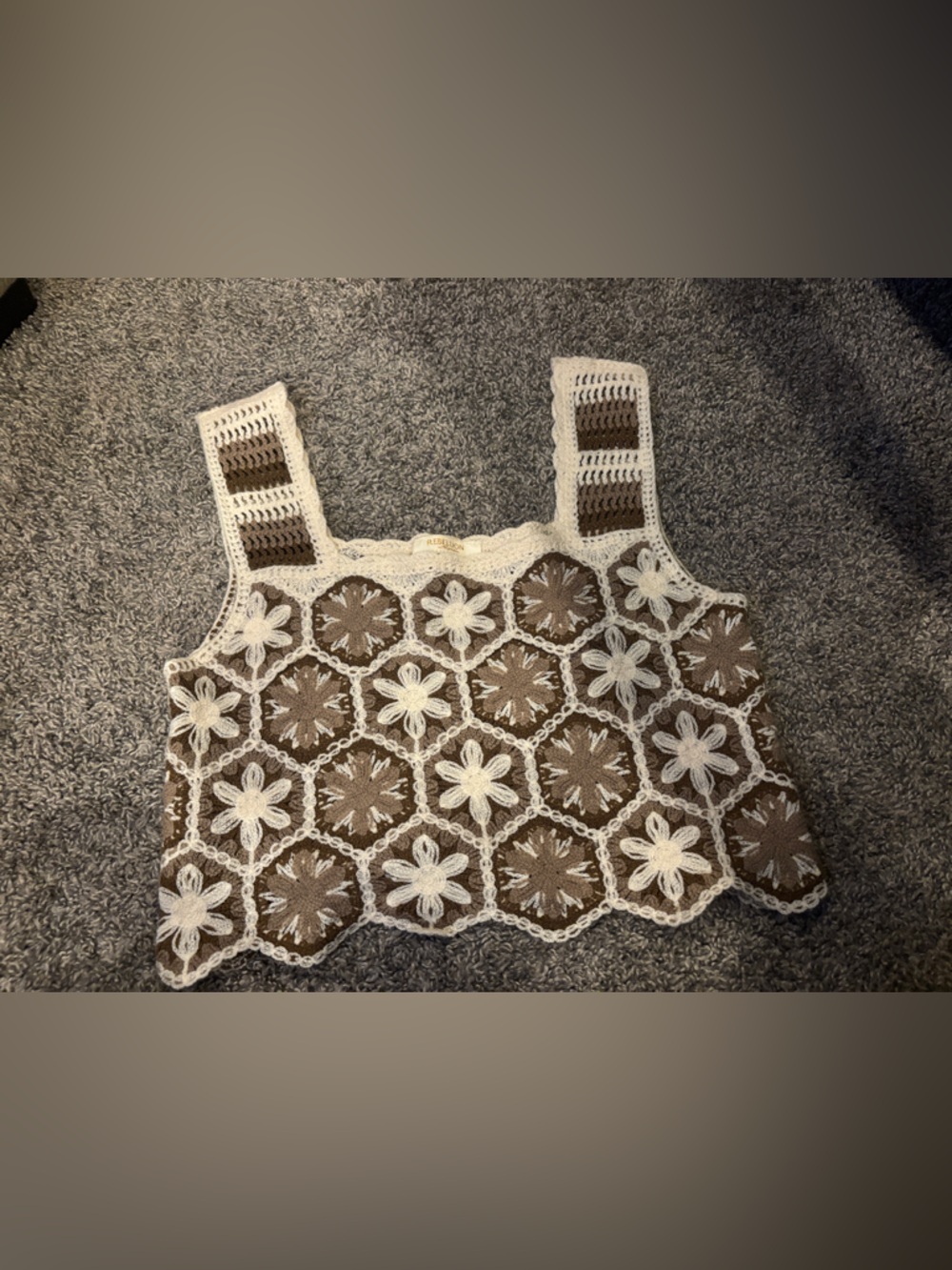 Rebellion Brown and Cream Crochet Floral Tank Top S/M